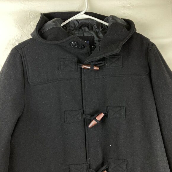 NWT Gap Womens Sz S Wool Duffle Coat W/ Hood Toggle Buttons Black Pea Coat - Picture 2 of 12